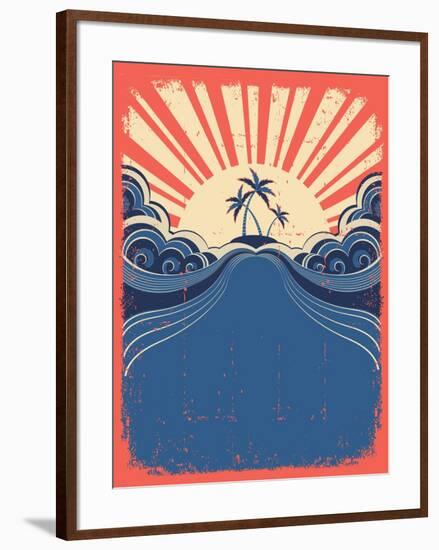 Tropical Background With Palms On Grunge Poster-GeraKTV-Framed Art Print