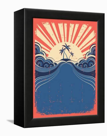 Tropical Background With Palms On Grunge Poster-GeraKTV-Framed Stretched Canvas