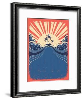 Tropical Background With Palms On Grunge Poster-GeraKTV-Framed Art Print