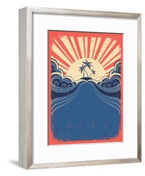 Tropical Background With Palms On Grunge Poster-GeraKTV-Framed Art Print