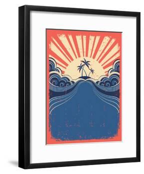 Tropical Background With Palms On Grunge Poster-GeraKTV-Framed Art Print