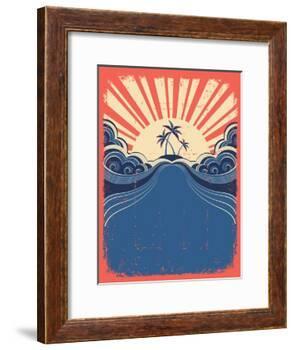 Tropical Background With Palms On Grunge Poster-GeraKTV-Framed Art Print