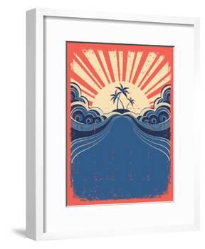 Tropical Background With Palms On Grunge Poster-GeraKTV-Framed Art Print