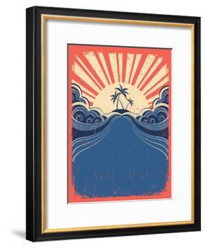 Tropical Background With Palms On Grunge Poster-GeraKTV-Framed Art Print