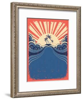 Tropical Background With Palms On Grunge Poster-GeraKTV-Framed Art Print