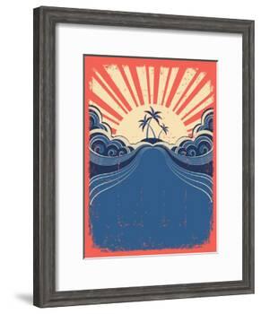 Tropical Background With Palms On Grunge Poster-GeraKTV-Framed Art Print