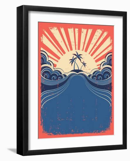 Tropical Background With Palms On Grunge Poster-GeraKTV-Framed Art Print