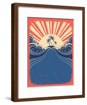 Tropical Background With Palms On Grunge Poster-GeraKTV-Framed Art Print