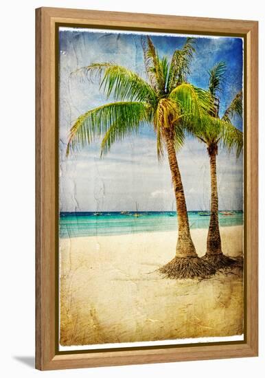 Tropical Beach - Artwork In Painting Style-Maugli-l-Framed Stretched Canvas