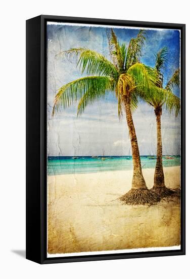 Tropical Beach - Artwork In Painting Style-Maugli-l-Framed Stretched Canvas