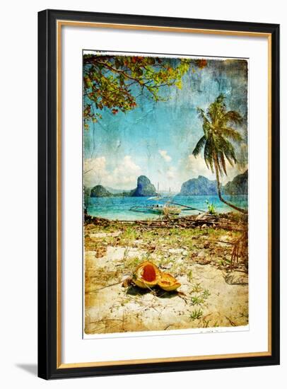 Tropical Beach - Artwork In Painting Style-Maugli-l-Framed Premium Giclee Print