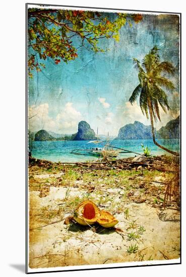 Tropical Beach - Artwork In Painting Style-Maugli-l-Mounted Art Print