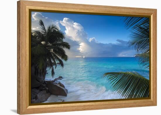 Tropical Beach, La Digue, Seychelles-Jon Arnold-Framed Premier Image Canvas