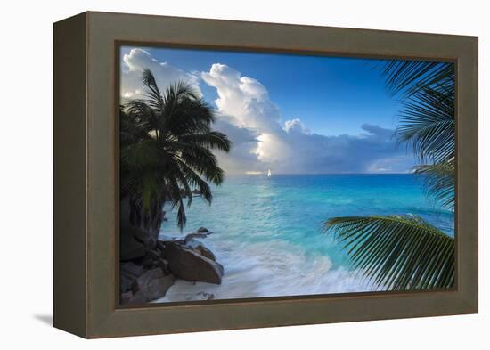 Tropical Beach, La Digue, Seychelles-Jon Arnold-Framed Premier Image Canvas