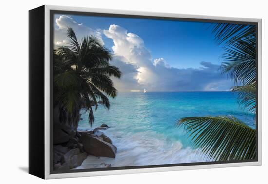 Tropical Beach, La Digue, Seychelles-Jon Arnold-Framed Premier Image Canvas