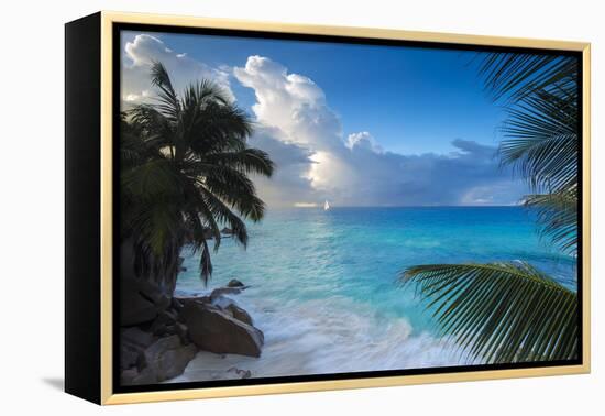 Tropical Beach, La Digue, Seychelles-Jon Arnold-Framed Premier Image Canvas