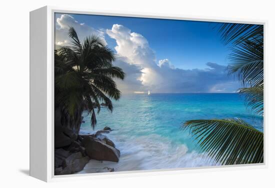 Tropical Beach, La Digue, Seychelles-Jon Arnold-Framed Premier Image Canvas