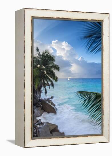 Tropical Beach, La Digue, Seychelles-Jon Arnold-Framed Premier Image Canvas