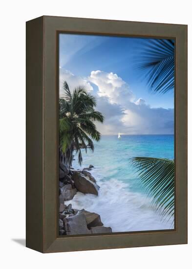 Tropical Beach, La Digue, Seychelles-Jon Arnold-Framed Premier Image Canvas