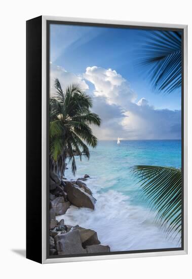 Tropical Beach, La Digue, Seychelles-Jon Arnold-Framed Premier Image Canvas