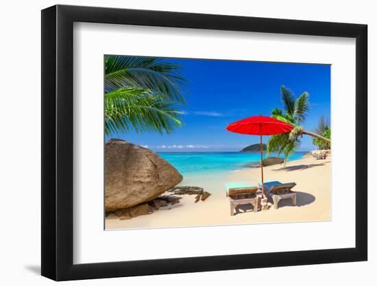 Tropical Beach Scenery with Deck Chairs in Thailand-Patryk Kosmider-Framed Photographic Print