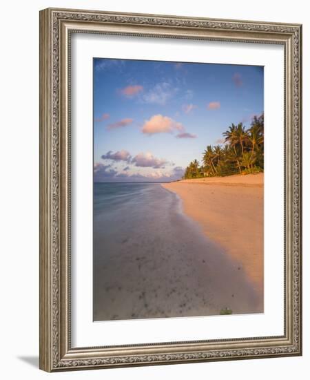 Tropical Beach with Palm Trees at Sunrise, Rarotonga, Cook Islands, South Pacific, Pacific-Matthew Williams-Ellis-Framed Photographic Print