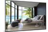 Tropical Bedroom Interior with Double Bed and Seascape View-PlusONE-Mounted Photographic Print