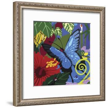 Tropical Blue Butterfly V3-Cindy Wider-Framed Giclee Print