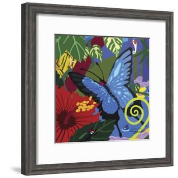 Tropical Blue Butterfly V3-Cindy Wider-Framed Giclee Print