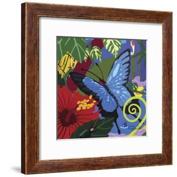 Tropical Blue Butterfly V3-Cindy Wider-Framed Giclee Print