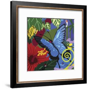 Tropical Blue Butterfly V3-Cindy Wider-Framed Giclee Print