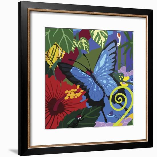 Tropical Blue Butterfly V3-Cindy Wider-Framed Giclee Print