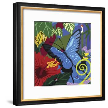 Tropical Blue Butterfly V3-Cindy Wider-Framed Giclee Print