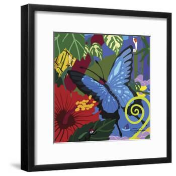 Tropical Blue Butterfly V3-Cindy Wider-Framed Giclee Print