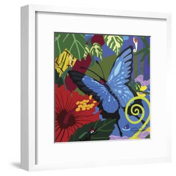 Tropical Blue Butterfly V3-Cindy Wider-Framed Giclee Print