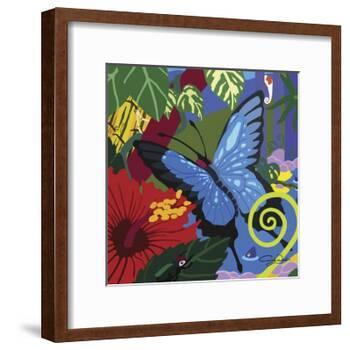 Tropical Blue Butterfly V3-Cindy Wider-Framed Giclee Print