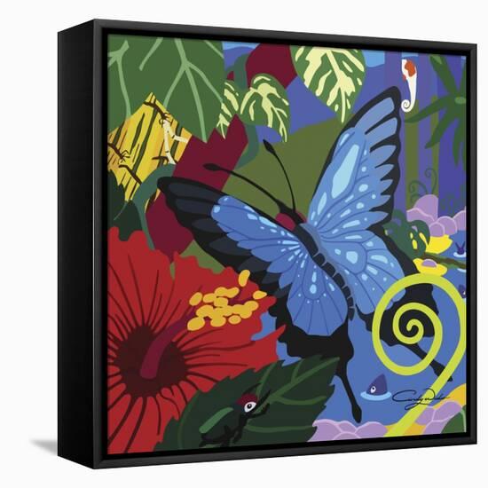 Tropical Blue Butterfly V3-Cindy Wider-Framed Premier Image Canvas