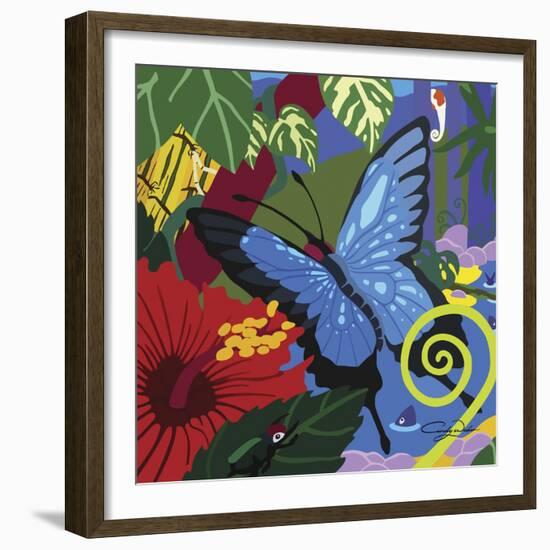 Tropical Blue Butterfly V3-Cindy Wider-Framed Giclee Print