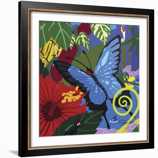 Tropical Blue Butterfly V3-Cindy Wider-Framed Giclee Print