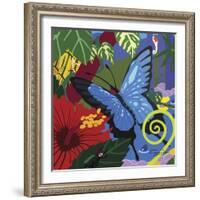 Tropical Blue Butterfly V3-Cindy Wider-Framed Giclee Print