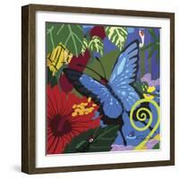 Tropical Blue Butterfly V3-Cindy Wider-Framed Giclee Print