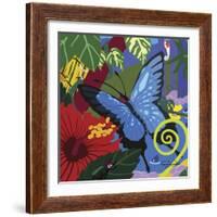 Tropical Blue Butterfly V3-Cindy Wider-Framed Giclee Print