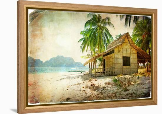 Tropical Bugalow -Retro Styled Picture-Maugli-l-Framed Stretched Canvas