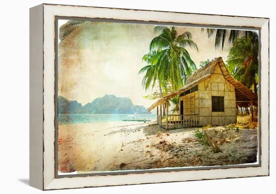 Tropical Bugalow -Retro Styled Picture-Maugli-l-Framed Stretched Canvas