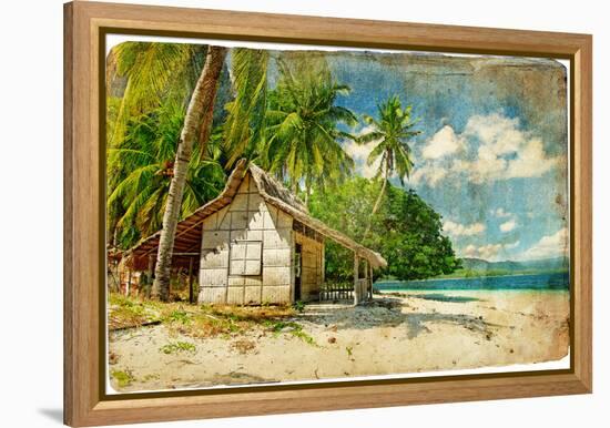 Tropical Bungalow-Retro Styled Picture-Maugli-l-Framed Stretched Canvas