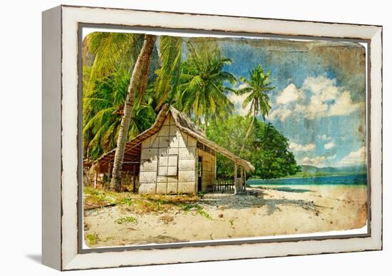 Tropical Bungalow-Retro Styled Picture-Maugli-l-Framed Stretched Canvas