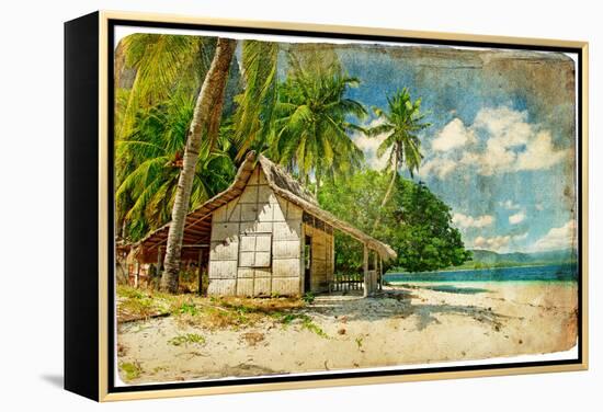 Tropical Bungalow-Retro Styled Picture-Maugli-l-Framed Stretched Canvas