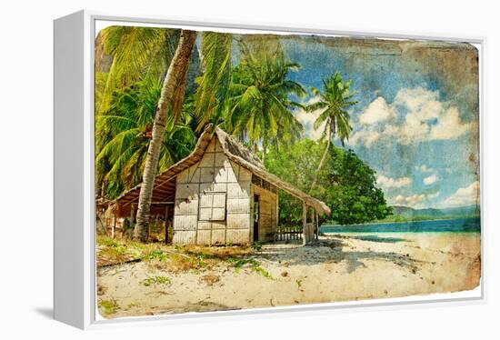 Tropical Bungalow-Retro Styled Picture-Maugli-l-Framed Stretched Canvas