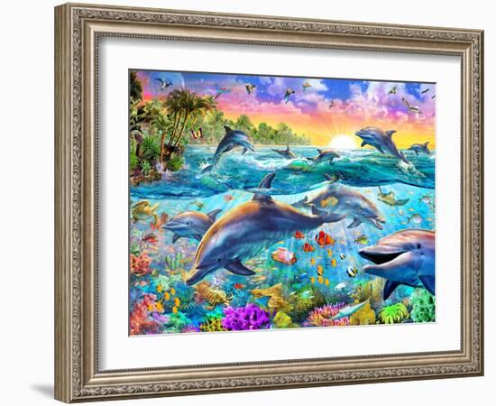 Tropical Dolphins-Adrian Chesterman-Framed Art Print