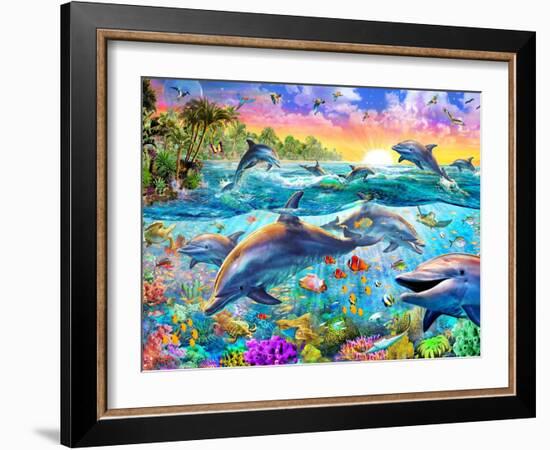 Tropical Dolphins-Adrian Chesterman-Framed Art Print